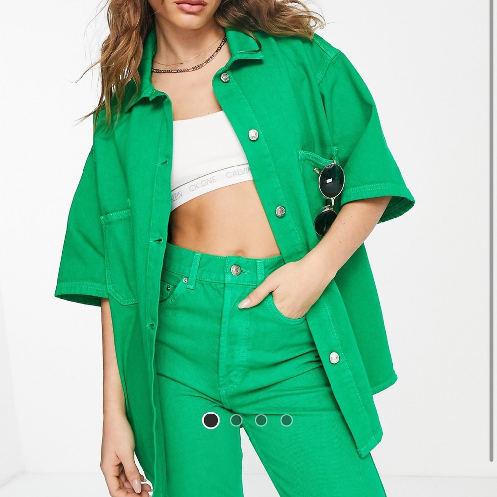 Topshop denim shacket in bright green